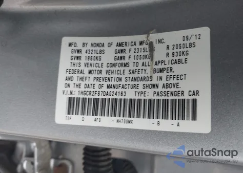 2013 Honda Accord Ex-L из США, поврежденный, VIN 1HGCR2F87DA024163